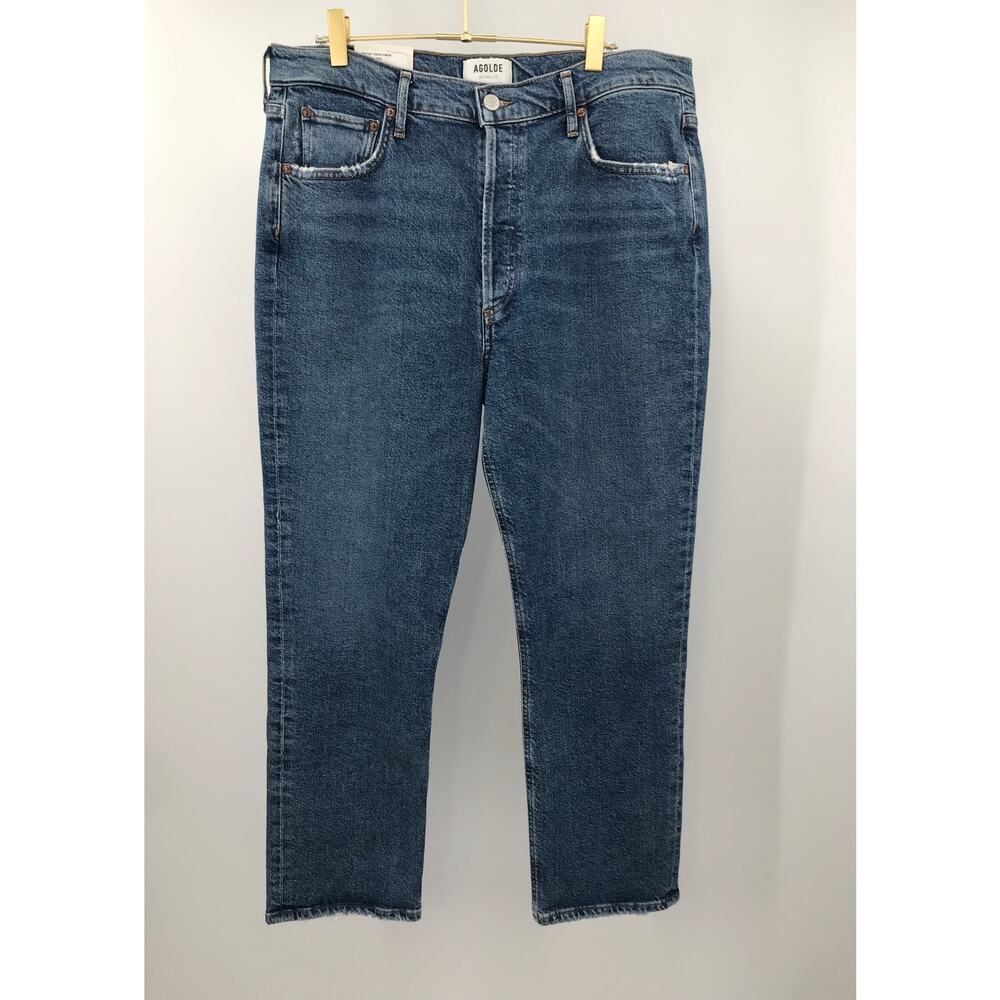 AGOLDE Riley High Rise Straight Crop Jeans 32 Medium Wash Button Fly - Picture 3 of 11